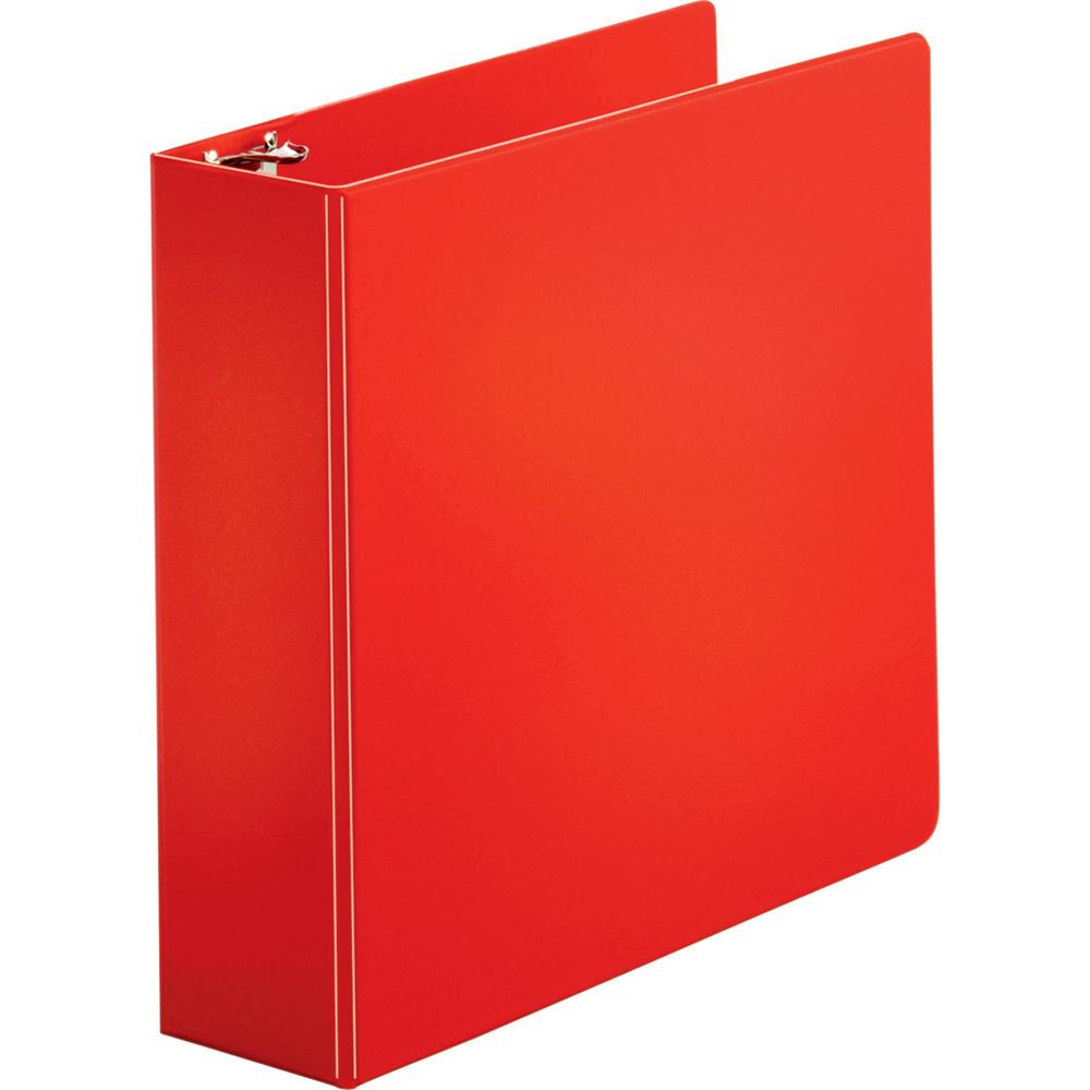 Business Source Basic Round Ring Binders - 3" Binder Capacity - Letter - 8 1/2" x 11" Sheet Size - Round Ring Fastener(s) - Vinyl - Red - 1.68 lb - 1 Each. Picture 1