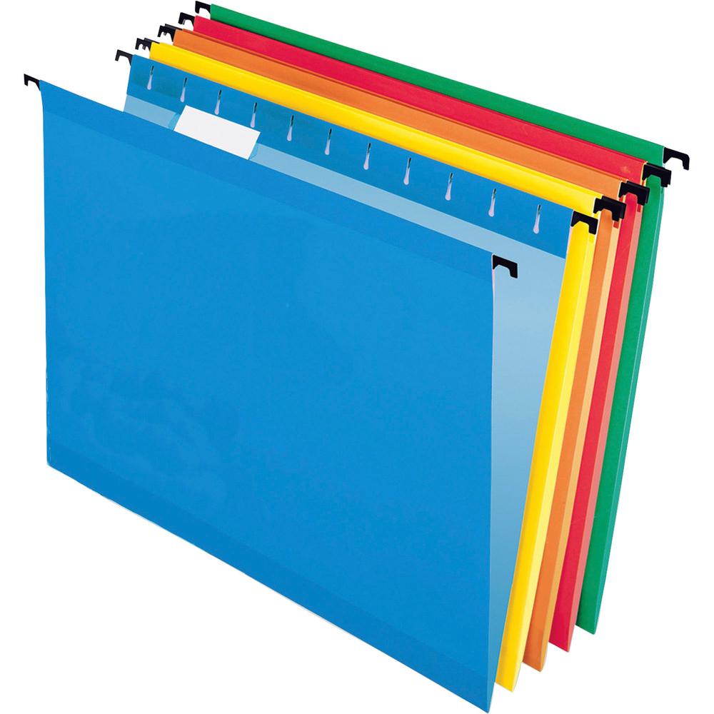 Pendaflex SureHook 1/5 Tab Cut Letter Recycled Hanging Folder - 8 1/2" x 11" - Red, Blue, Orange, Yellow, Bright Green - 10% Recycled - 20 / Box. The main picture.