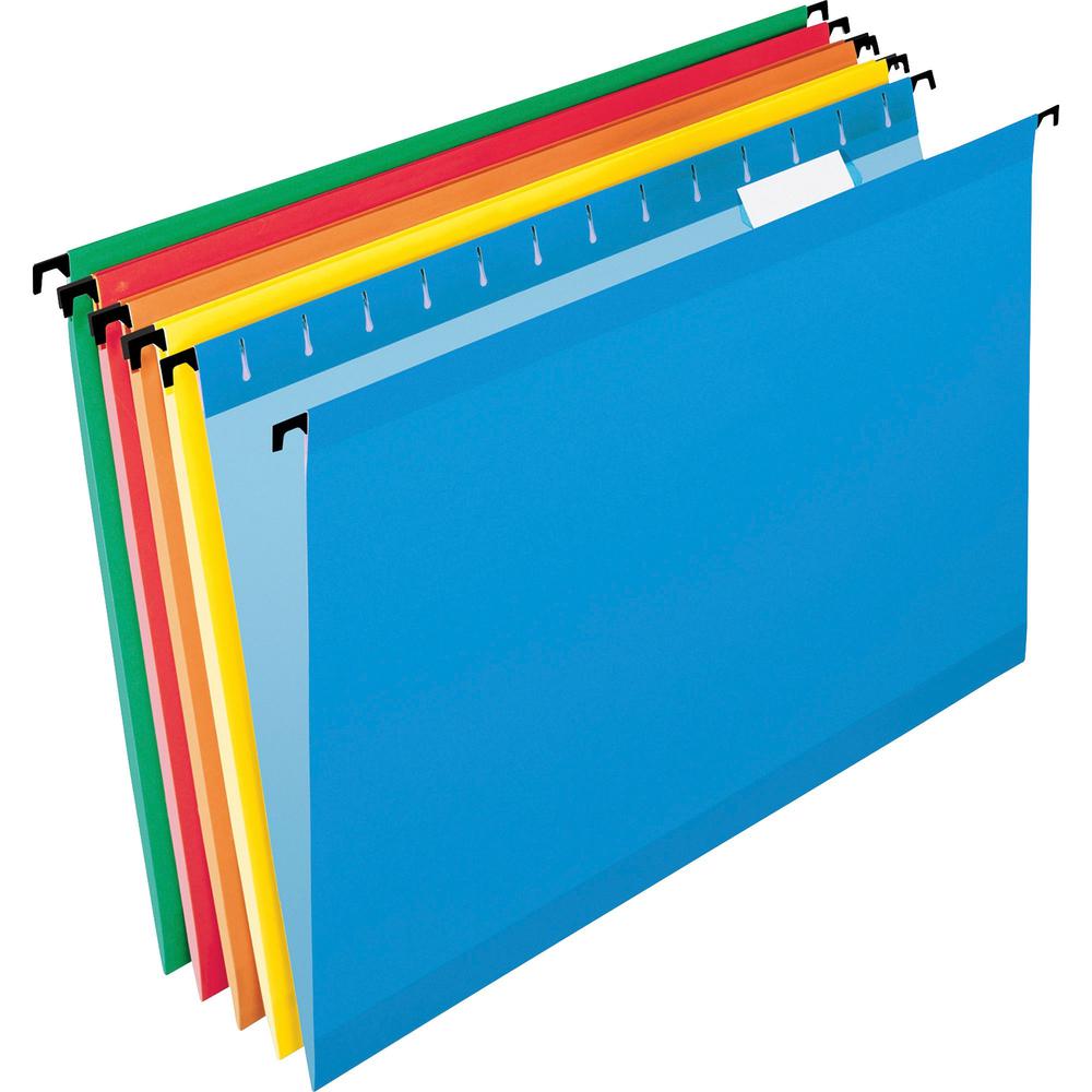 Pendaflex SureHook 1/5 Tab Cut Legal Recycled Hanging Folder - 8 1/2" x 14" - Blue, Red, Orange, Yellow, Bright Green - 10% Recycled - 20 / Box. The main picture.