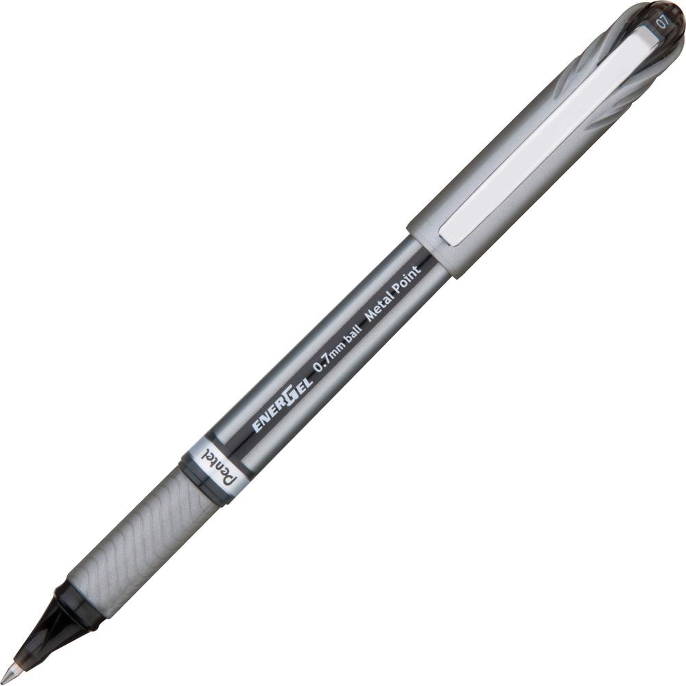 EnerGel EnerGel NV Liquid Gel Pens - Medium Pen Point - 0.7 mm Pen Point Size - Black Gel-based Ink - Gray Barrel - Metal Tip - 1 Dozen. Picture 1