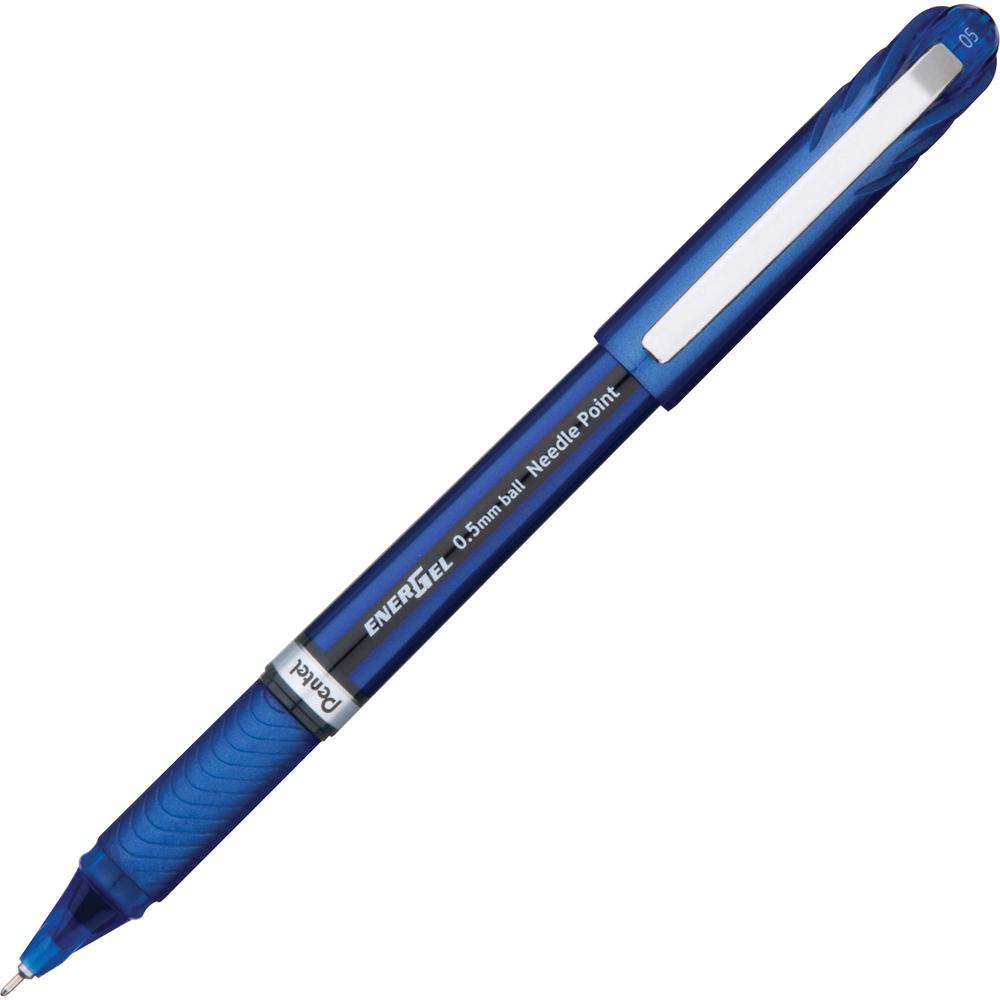Pentel EnerGel NV Liquid Gel Pens - Fine Pen Point - 0.5 mm Pen Point Size - Needle Pen Point Style - Blue Gel-based Ink - Blue Barrel - Metal Tip - 1 Dozen. Picture 1