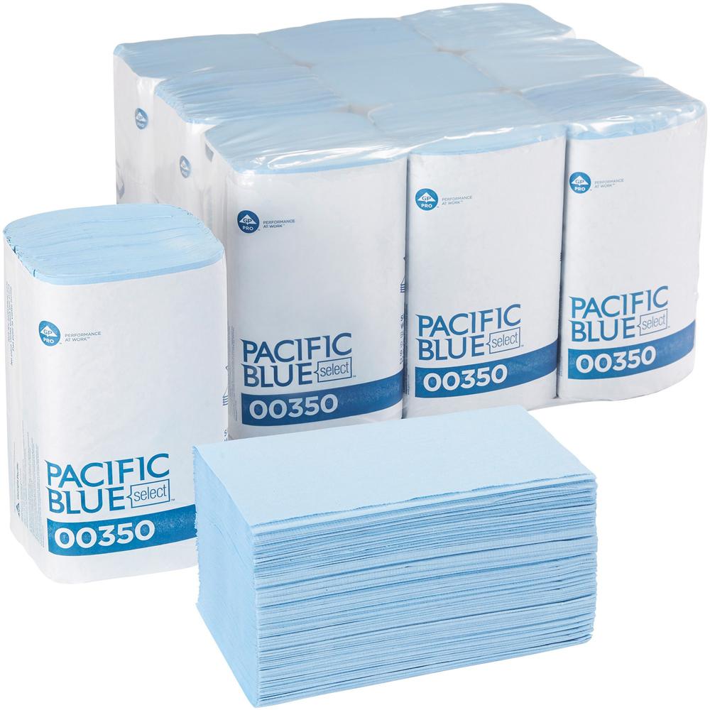 Pacific Blue Select S-Fold Windshield Paper Towels - 2 Ply - 9.50" x 10.25" - Blue - Paper - Absorbent, Moisture Resistant, Singlefold - 250 Per Pack - 2250 / Carton. Picture 1