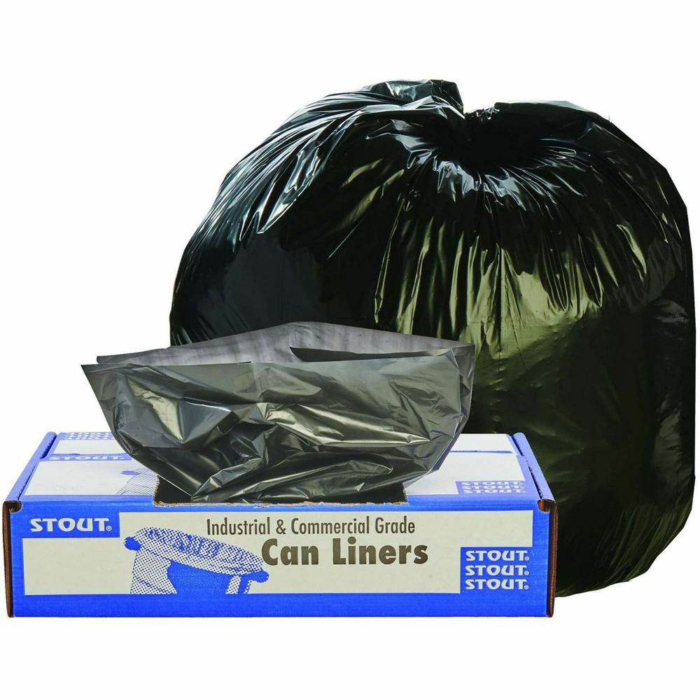 Stout Recycled Content Trash Bags - 30 gal/55 lb Capacity - 30" Width x 39" Length - 1.30 mil (33 Micron) Thickness - Brown - Plastic, Resin - 100/Carton - Home, Office, Industrial - Recycled. Picture 1