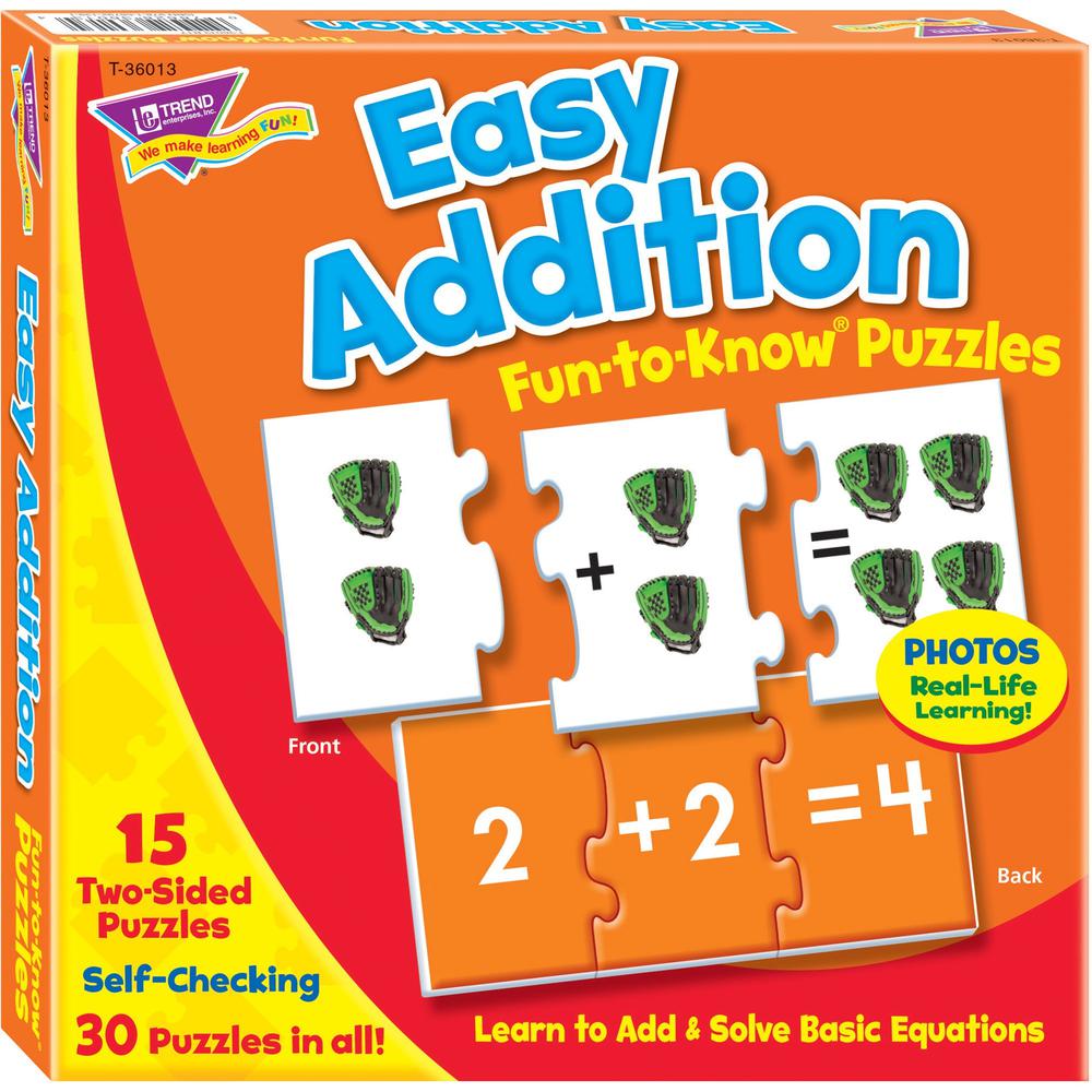 Trend Easy Addition Fun-to-Know Puzzles - Theme/Subject: Learning - Skill Learning: Addition, Number Recognition - 5 Year & Up - 45 Pieces - Multicolor. Picture 1