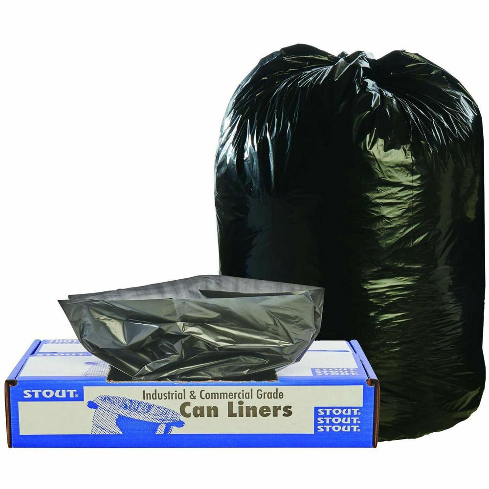 Stout Recycled Content Trash Bags - 60 gal - 36" Width x 58" Length x 1.50 mil (38 Micron) Thickness - Brown - 100/Carton - Office, Industry, Home. The main picture.