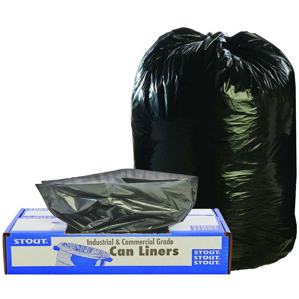 Stout Recycled Content Trash Bags - 60 gal - 38" Width x 60" Length x 1.50 mil (38 Micron) Thickness - Brown - 100/Carton - Office, Industry, Home. Picture 1