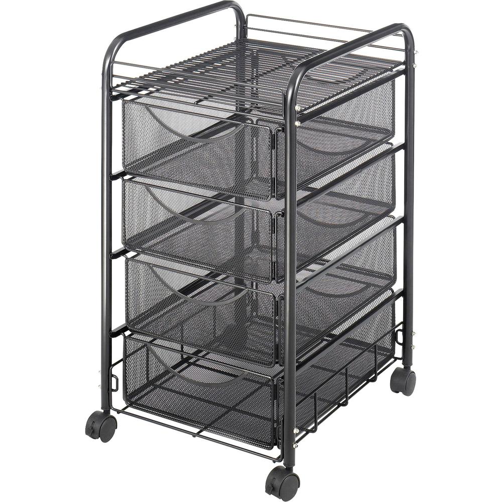 Safco Onyx Double Mesh Mobile File Cart - 2 Shelf - 4 Drawer - 4 Casters - 1.50" Caster Size - x 15.8" Width x 17" Depth x 27" Height - Black Steel Frame - Black - 1 Each. Picture 1
