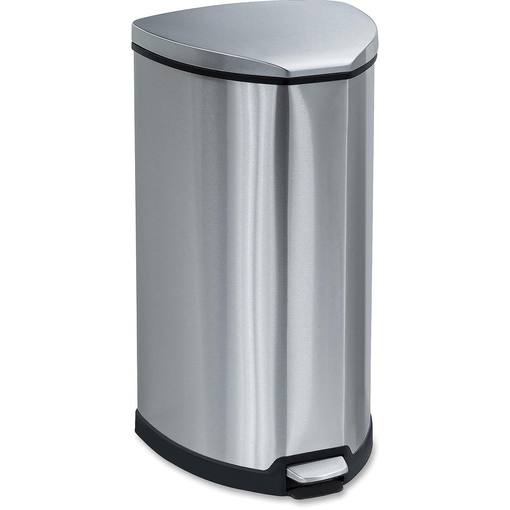 Safco Hands-free Step-on Stainless Receptacle - 10 gal Capacity - 27" Height x 14" Width x 14" Depth - Stainless Steel - Stainless Steel - 1 Each. Picture 1