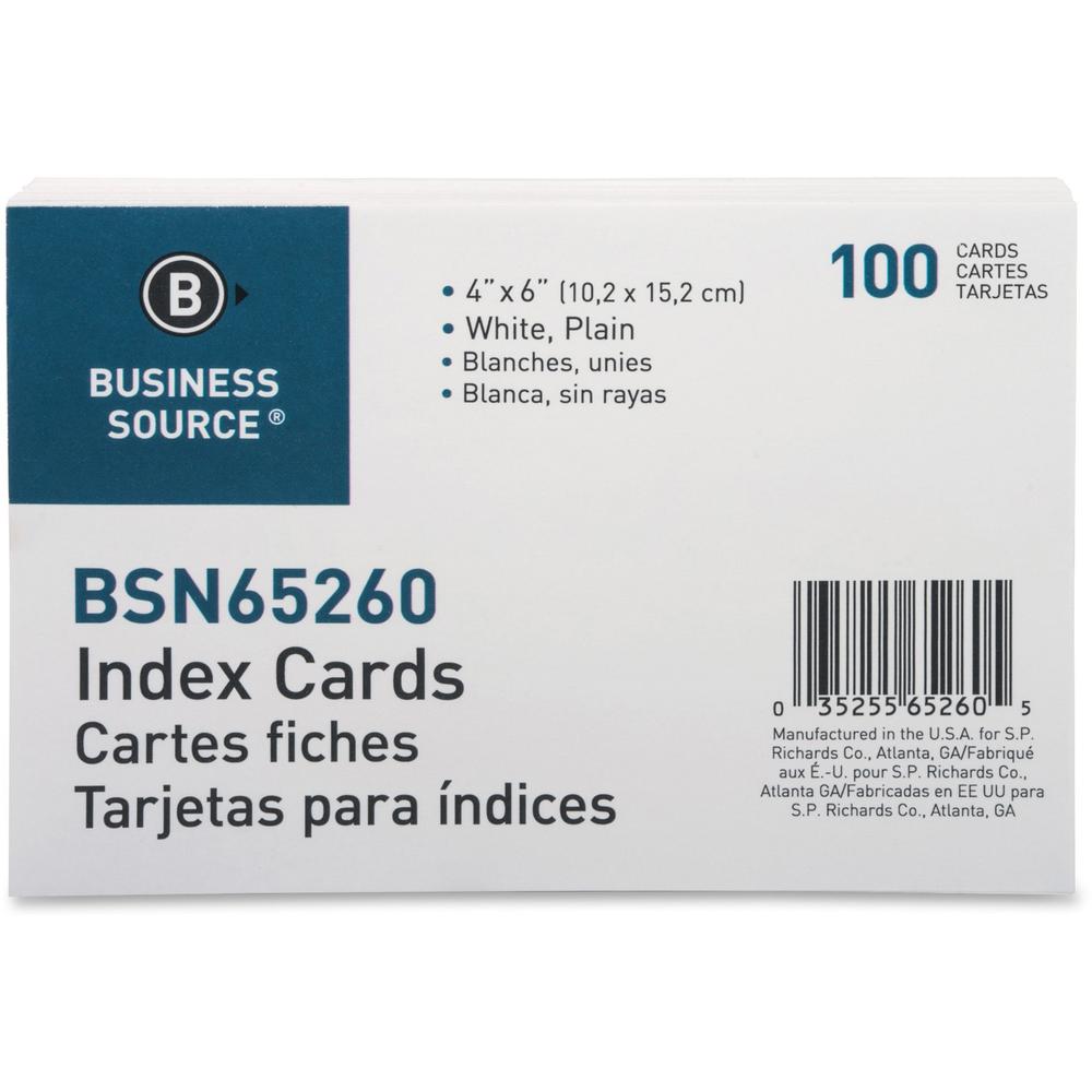 Business Source Plain Index Cards - 6" Width x 4" Length - 100 / Pack. The main picture.