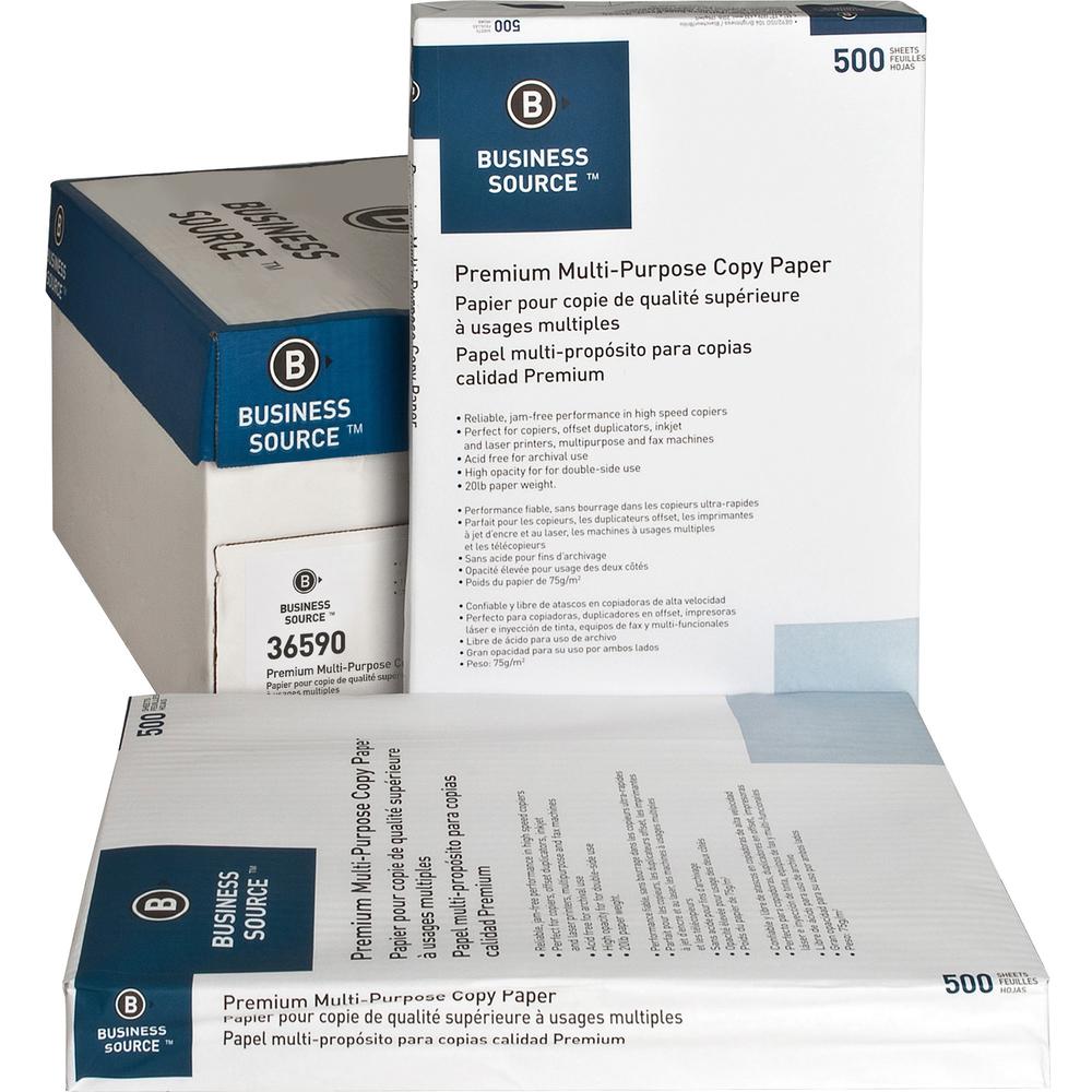 Business Source Premium Multipurpose Copy Paper - 92 Brightness - Ledger/Tabloid - 11" x 17" - 20 lb Basis Weight - 2500 / Carton - Acid-free - White. Picture 1