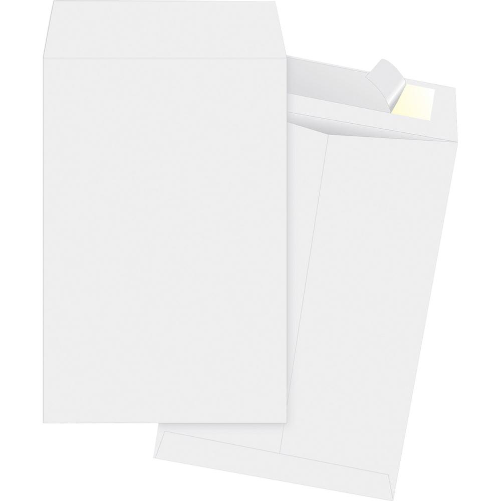 Business Source Tyvek Open-end Envelopes - Document - 6" Width x 9" Length - Peel & Seal - Tyvek - 100 / Box - White. Picture 1