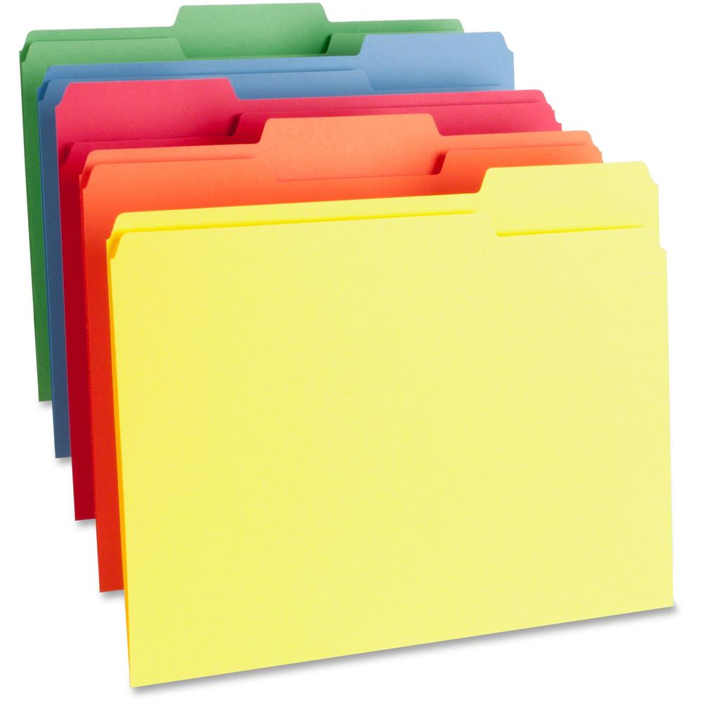 Business Source 1/3 Tab Cut Letter Recycled Top Tab File Folder - 8 1/2" x 11" - Top Tab Location - Assorted Position Tab Position - Assorted - 10% Recycled - 100 / Box. Picture 1