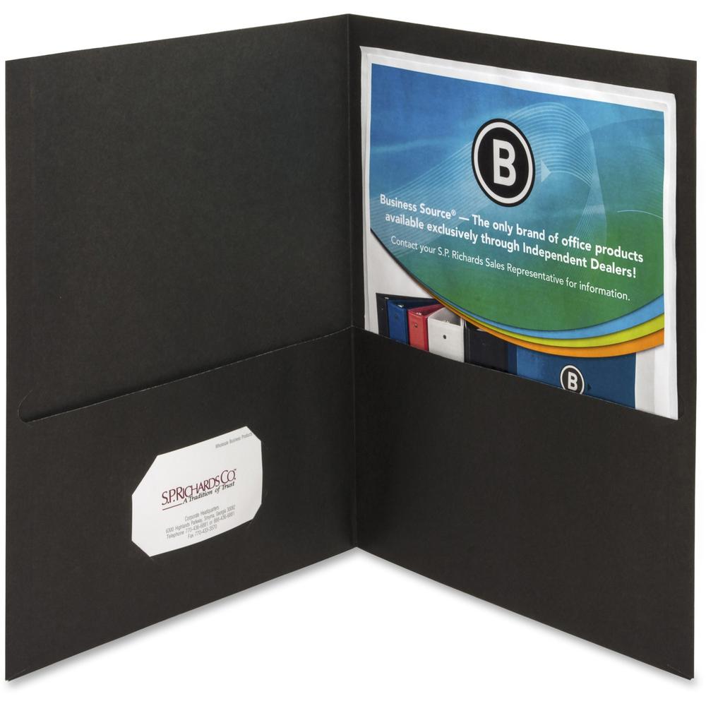 Business Source Letter Recycled Pocket Folder - 8 1/2" x 11" - 100 Sheet Capacity - 2 Inside Front & Back Pocket(s) - Paper - Black - 35% Recycled - 25 / Box. The main picture.