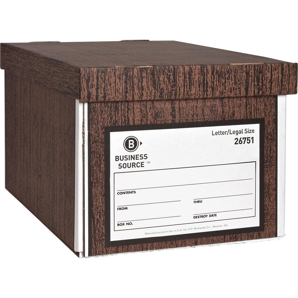 Business Source Economy Medium-duty Storage Boxes - External Dimensions: 10" Width x 12" Depth x 15"Height - Media Size Supported: Legal, Letter - Lift-off Closure - Medium Duty - Stackable - Cardboar. Picture 1