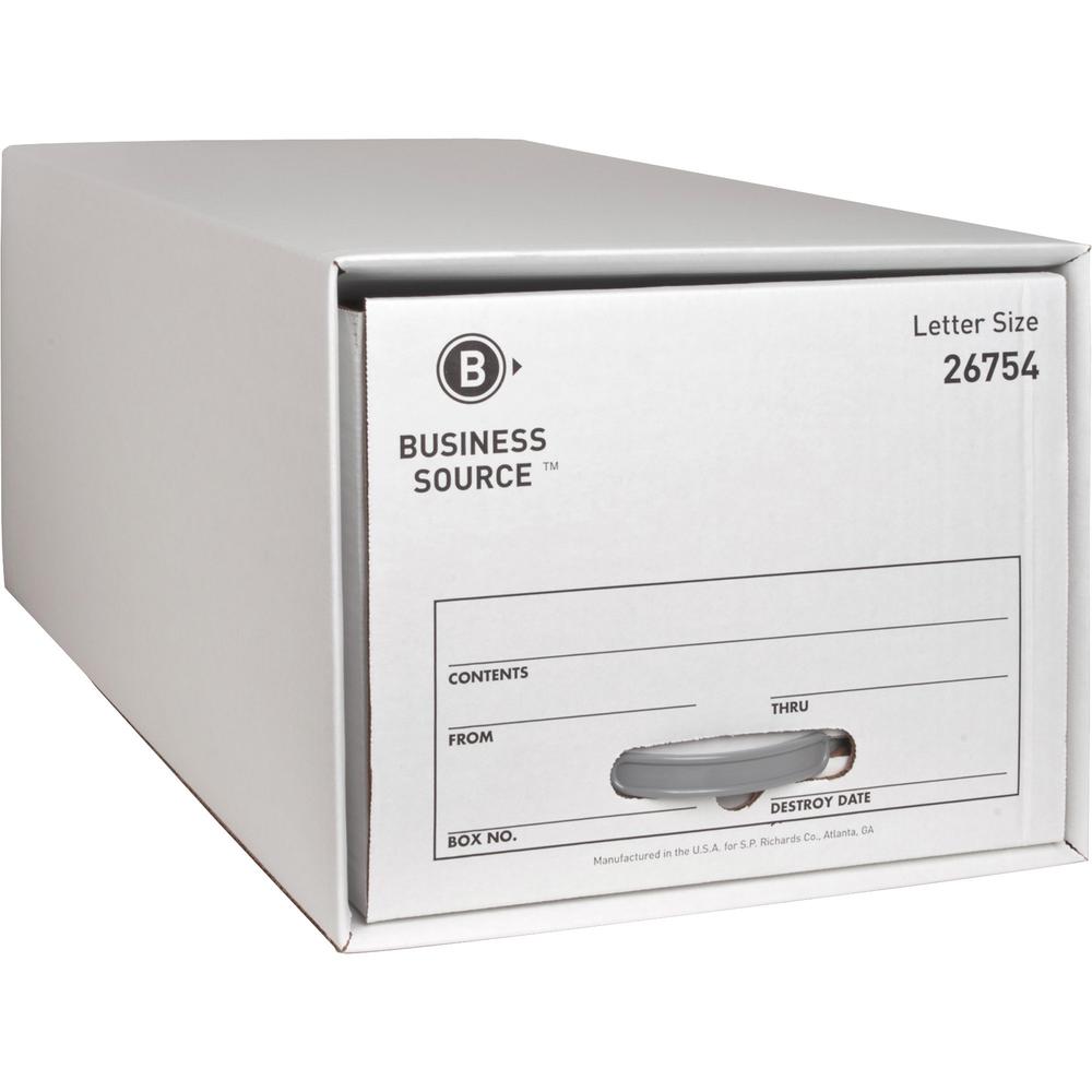 Business Source Drawer Storage Boxes - External Dimensions: 12.5" Width x 23.3" Depth x 10.3"Height - Media Size Supported: Letter - Light Duty - Stackable - White - For File - Recycled - 6 / Carton. Picture 1