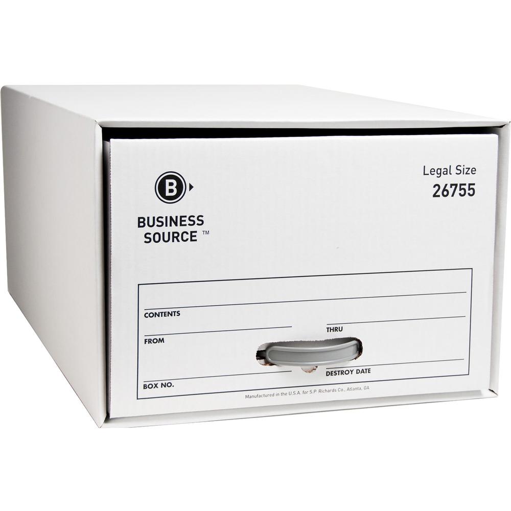 Business Source Drawer Storage Boxes - External Dimensions: 15.5" Width x 23.3" Depth x 10.3"Height - Media Size Supported: Legal - Light Duty - Stackable - White - For File - Recycled - 6 / Carton. Picture 1