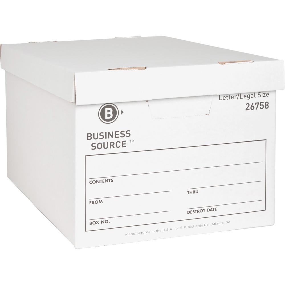 Business Source Lift-off Lid Heavy-Duty Storage Box - External Dimensions: 12" Width x 15" Depth x 10"Height - Media Size Supported: Legal, Letter - Lift-off Closure - Heavy Duty - Stackable - Cardboa. Picture 1