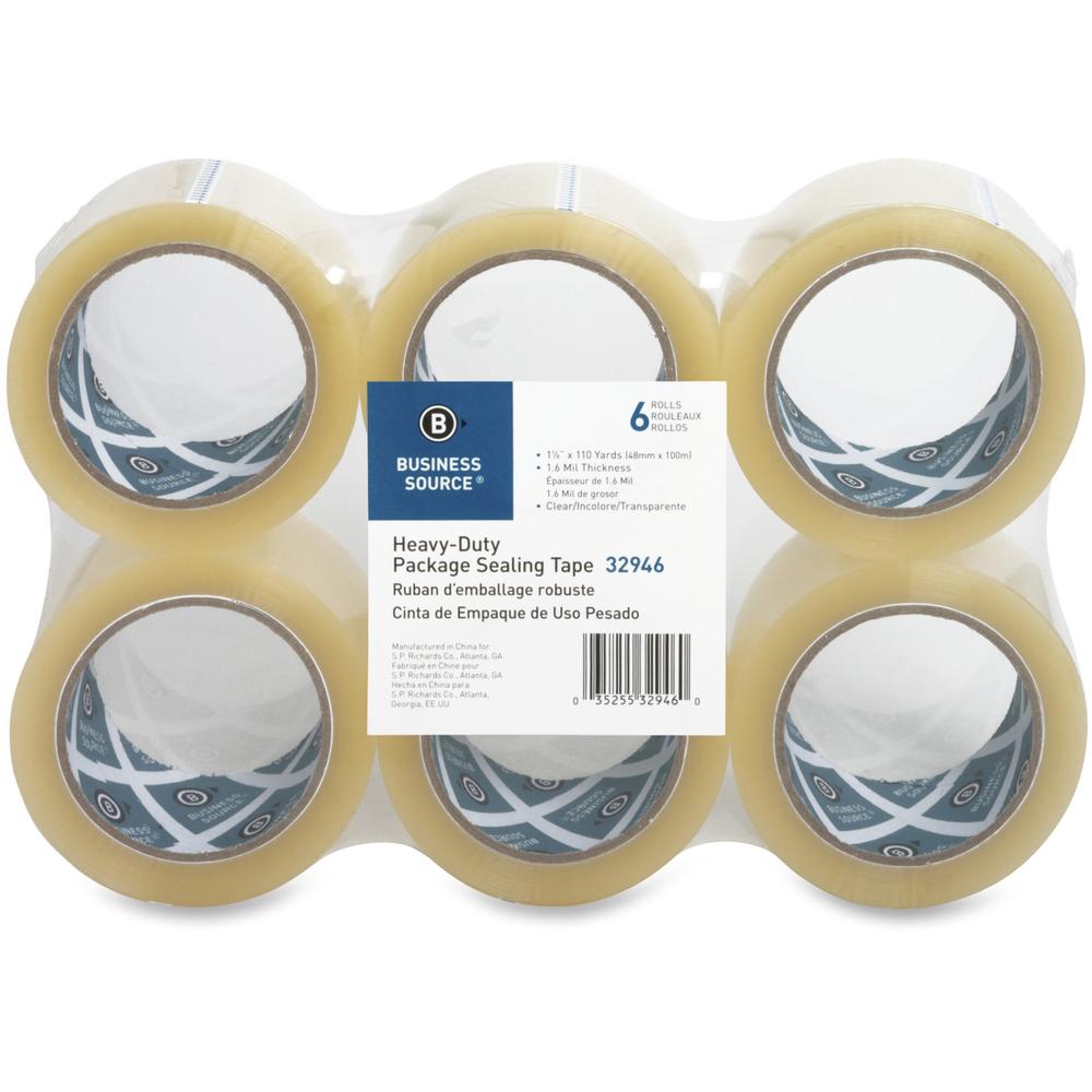 Business Source Heavy-duty Packaging/Sealing Tape - 110 yd Length x 1.88" Width - 3" Core - 1.60 mil - Breakage Resistance - For Bonding, Packing - 6 / Pack - Clear. Picture 1