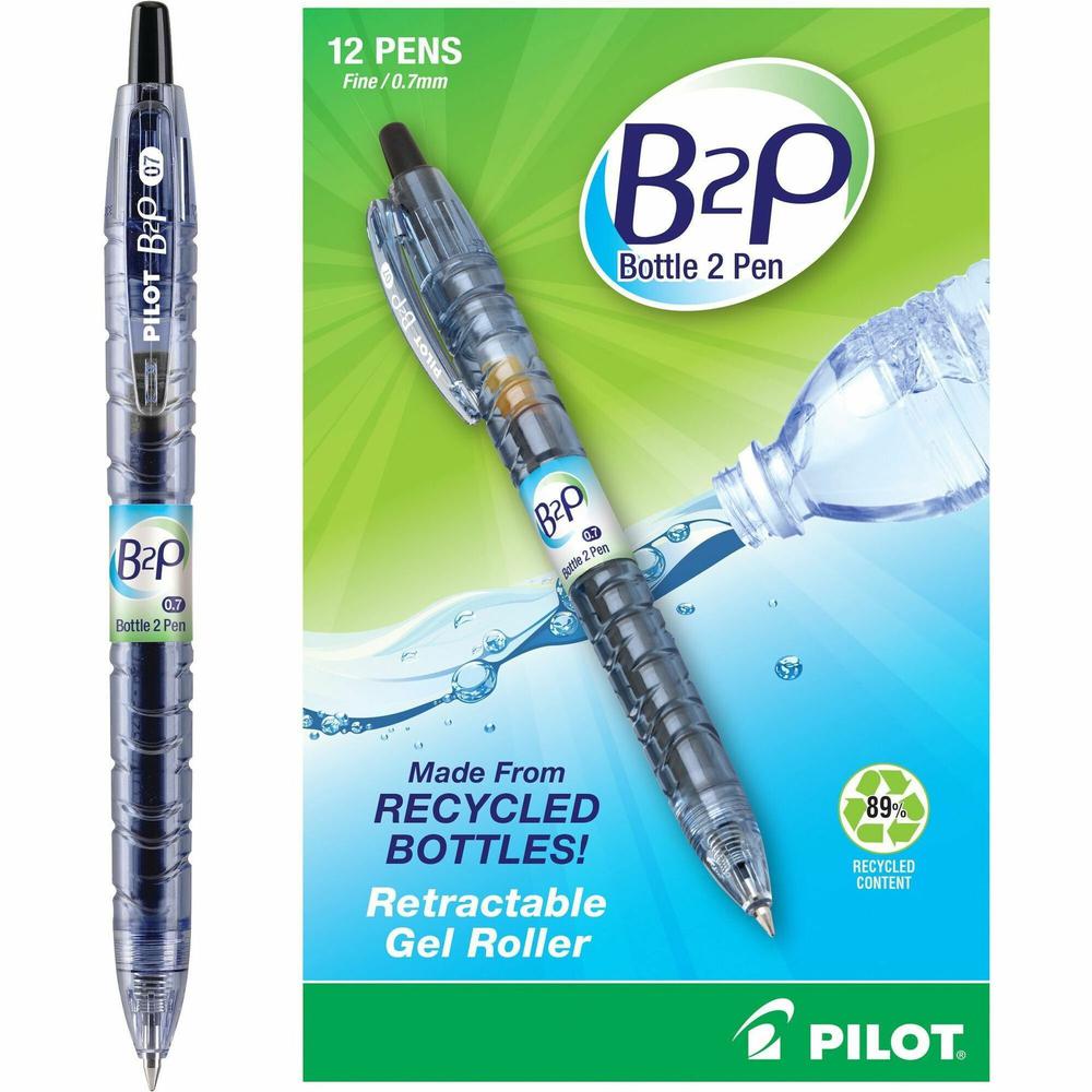 Pilot BeGreen B2P Fine Point Gel Pens - Fine Pen Point - 0.7 mm Pen Point Size - Refillable - Retractable - Black Gel-based Ink - Plastic Barrel - 1 Dozen. Picture 1