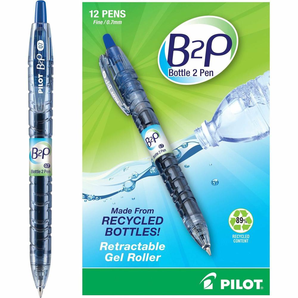Pilot BeGreen B2P Fine Point Gel Pens - Fine Pen Point - 0.7 mm Pen Point Size - Refillable - Retractable - Blue Gel-based Ink - Plastic Barrel - 12 / Box. Picture 1