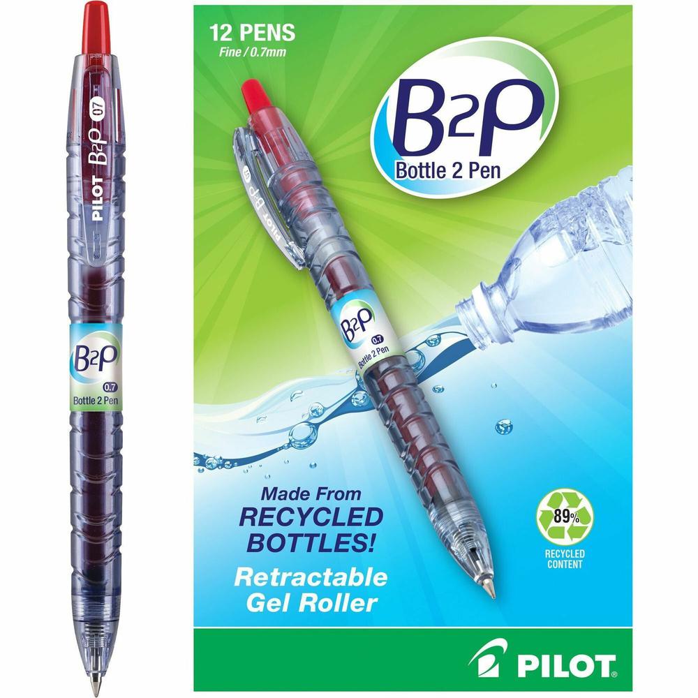 Pilot BeGreen B2P Fine Point Gel Pens - Fine Pen Point - 0.7 mm Pen Point Size - Refillable - Retractable - Red Gel-based Ink - Plastic Barrel - 1 Dozen. Picture 1