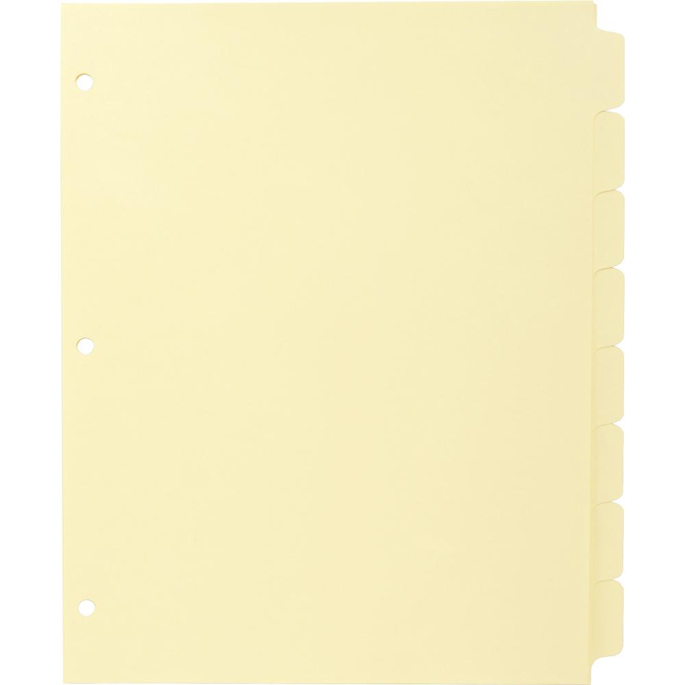 Business Source Mylar-reinforced Plain Tab Indexes - 8 Write-on Tab(s) - 8.5" Divider Width x 11" Divider Length - Letter - 3 Hole Punched - Canary Tab(s) - Hole-punched, Mylar Reinforced Edge - 24 / . Picture 1
