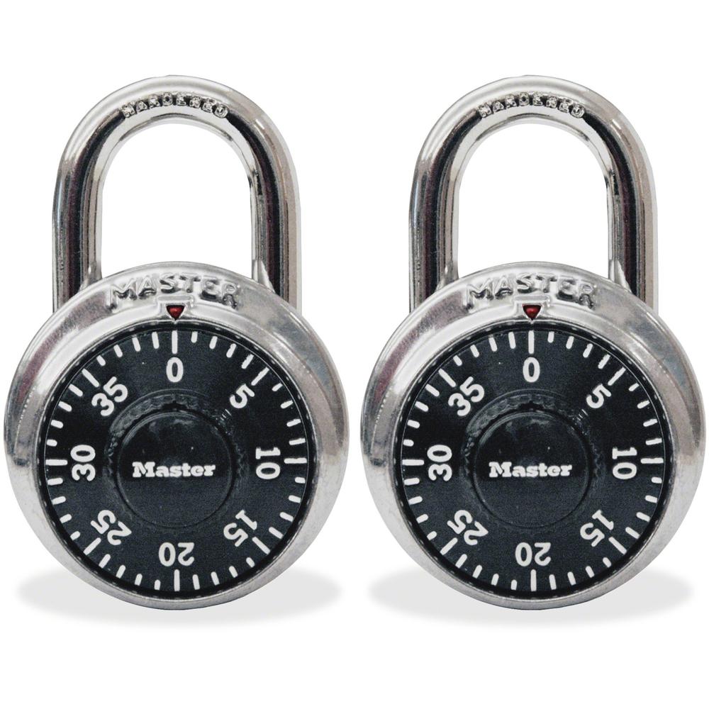 Master Lock Twin Combination Locks - 3 Digit - 0.28" Shackle Diameter - Cut Resistant - Stainless Steel - Black - 2 / Pack. Picture 1