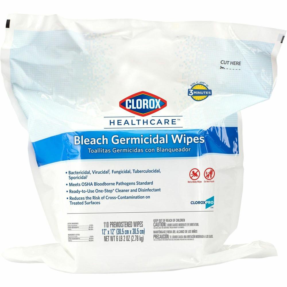 Clorox Healthcare Bleach Germicidal Wipes Refill - Ready-To-Use Wipe - 110 / Bag - 1 Each - White. Picture 1