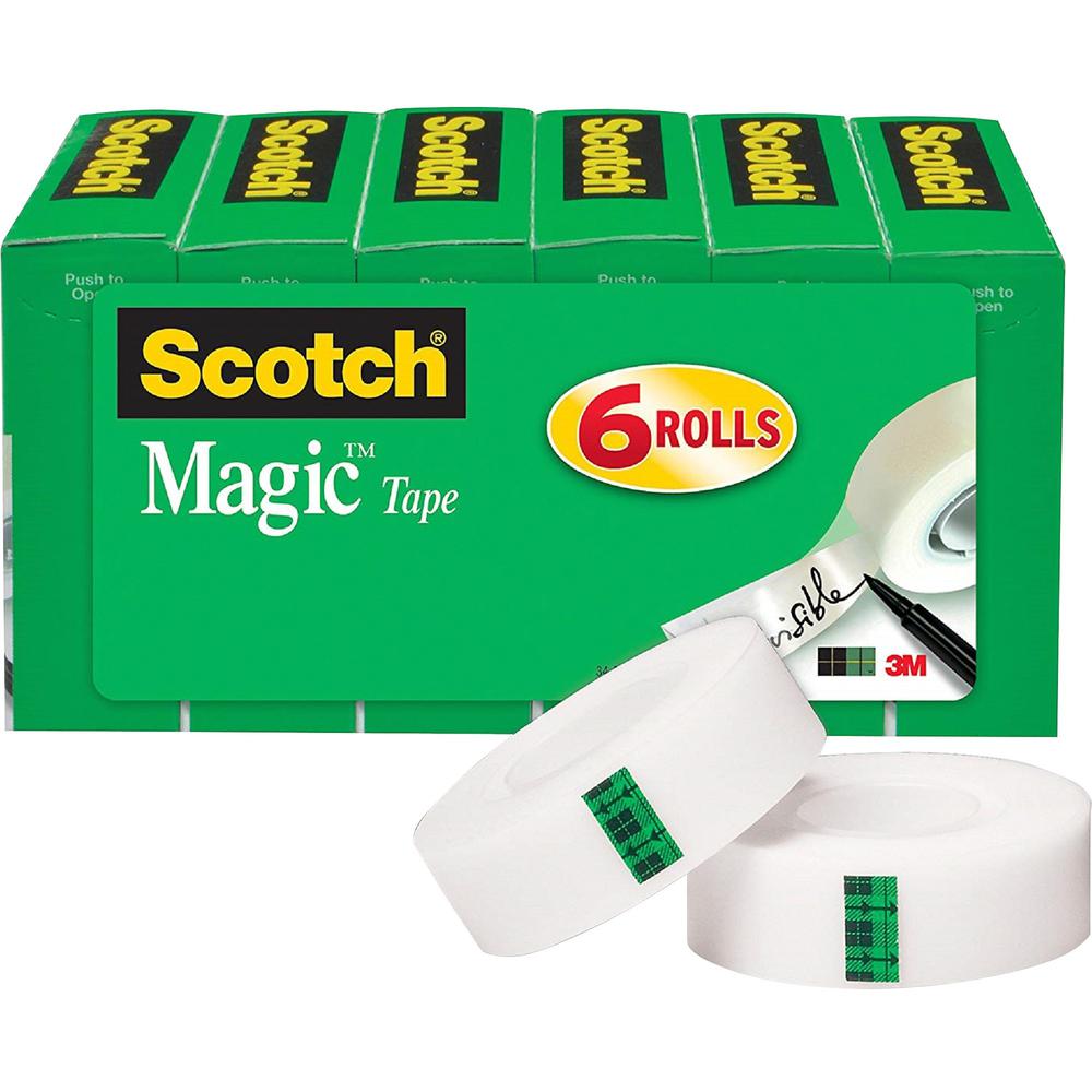 Scotch 3/4"W Magic Tape - 27.78 yd Length x 0.75" Width - 1" Core - Yellowing Resistant - For Office, Home, School, Mending - 6 / Pack - Transparent. Picture 1
