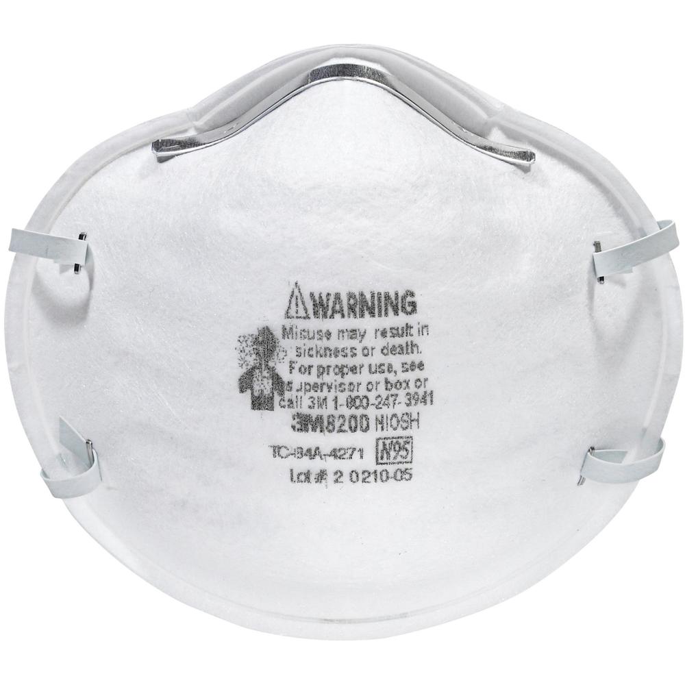 3M N95 Particulate Respirator 8200 Mask - Standard Size - Allergen, Dust Protection - White - Lightweight, Disposable, Adjustable Nose Clip, Comfortable - 20 / Box. Picture 1