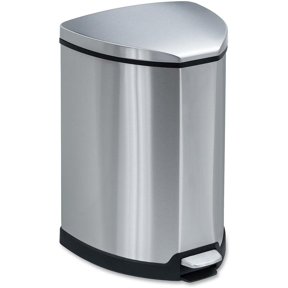 Safco Hands-free Step-on Stainless Receptacle - 4 gal Capacity - 20.5" Height x 10.8" Width x 10.8" Depth - Steel - Stainless Steel - 1 Each. The main picture.