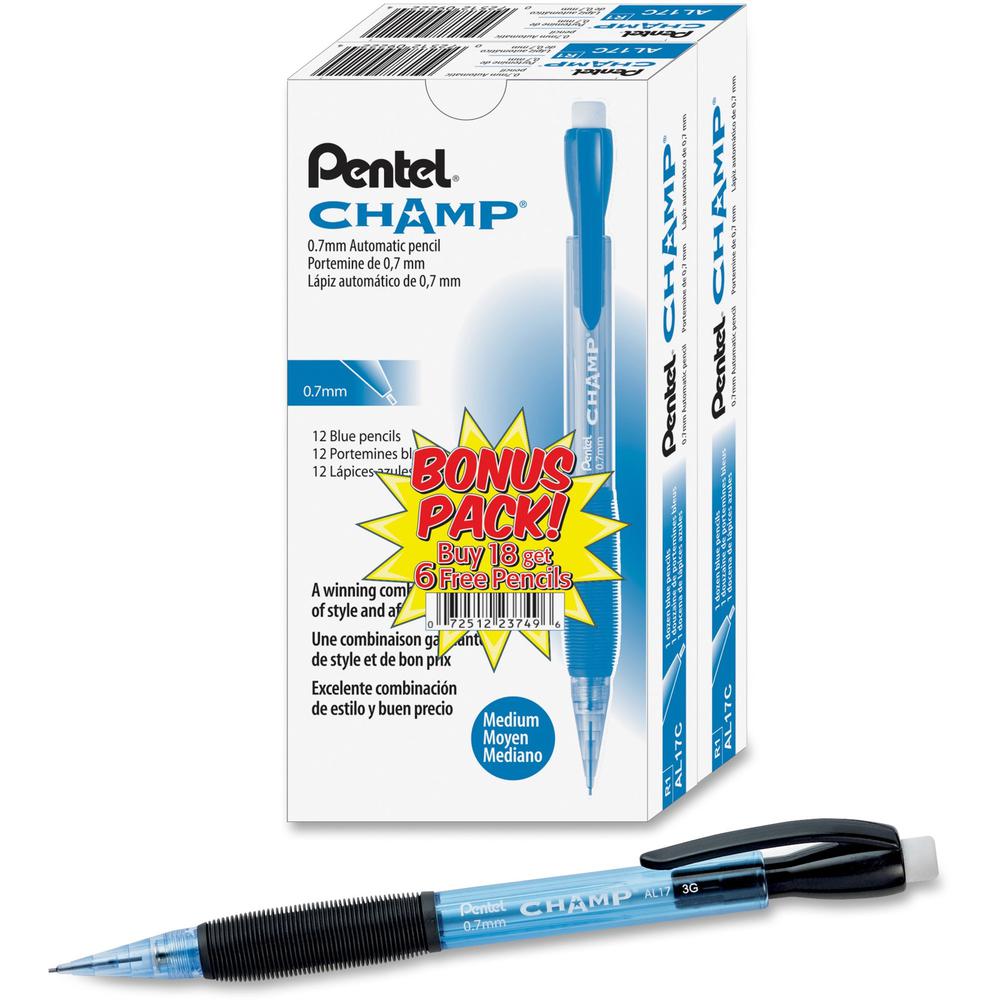 Pentel Champ Mechanical Pencils - 0.7 mm Lead Diameter - Blue Barrel - 24 / Pack. Picture 1