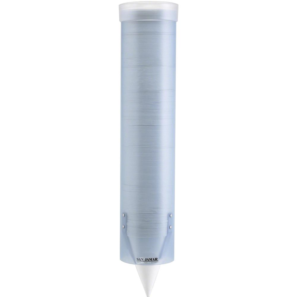 San Jamar Pull Type Water Cup Dispenser - Pull Dispensing - Wall Mountable - Frosted Blue, Transparent - Plastic - 1 Each. The main picture.