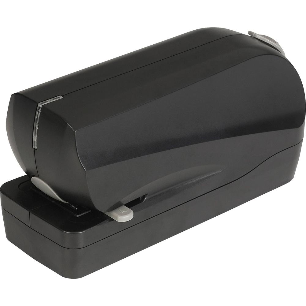 Business Source Electric Flat Clinch Stapler - 20 of 20lb Paper Sheets Capacity - 210 Staple Capacity - Full Strip - 6 x AA Batteries - Battery Included - 1 Each - Black. Picture 1