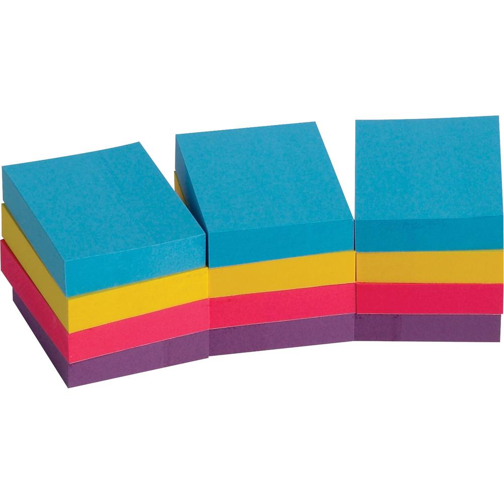 Business Source Extreme Color Adhesive Notes - 1.50" x 2" - Rectangle - Unruled - Assorted - Self-adhesive, Repositionable, Solvent-free Adhesive - 12 / Pack. Picture 1