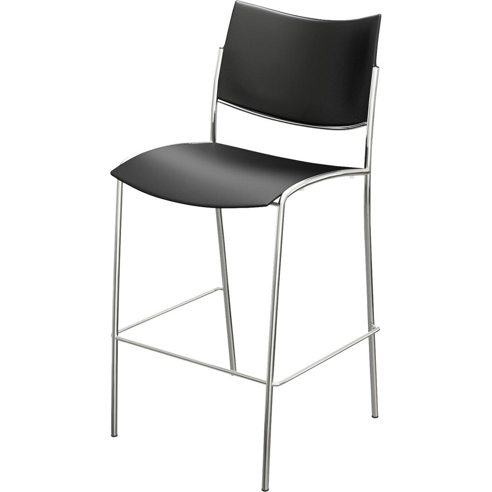 Mayline Escalate - Stackable Stool - Black Plastic Seat - Black Plastic Back - Silver Frame - Four-legged Base - 2 / Carton. Picture 1