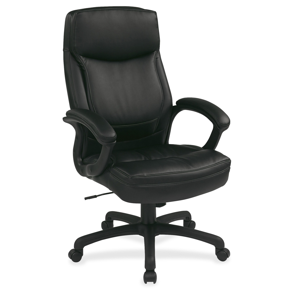 Office Star WorkSmart EC6583 Executive High Back Chair with Match Stitching - Leather Black Seat - 5-star Base - 18.75" Seat Width x 19.75" Seat Depth - 26.8" Width x 26.3" Depth x 48.5" Height. Picture 1