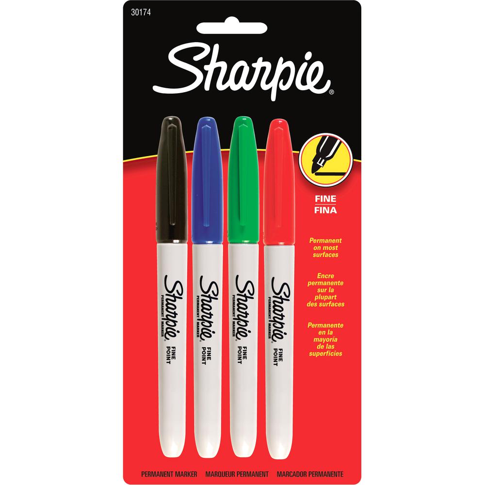 Sharpie Fine Point Permanent Marker - Fine Marker Point - Blue, Black, Green, Red Oil Based Ink - 4 / Pack. Picture 1