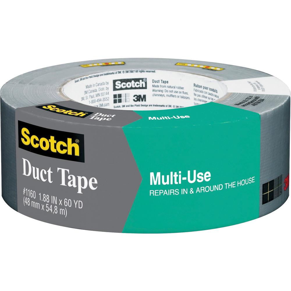 Scotch Multi-Use Duct Tape - 60 yd Length x 1.88" Width - 3" Core - Water Proof - For Repairing, Wrapping, Multipurpose - 1 / Roll - Gray. Picture 1