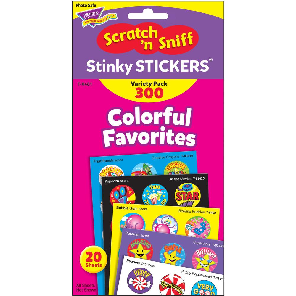 Trend Colorful Favorites Stinky Stickers Pack - Self-adhesive - Acid-free, Non-toxic, Photo-safe - Assorted - 300 / Pack. Picture 1