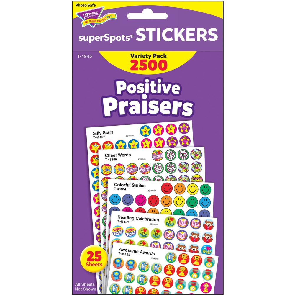 Trend superSpots Positive Praisers Stickers - Self-adhesive - Assorted - 2500 / Pack. The main picture.