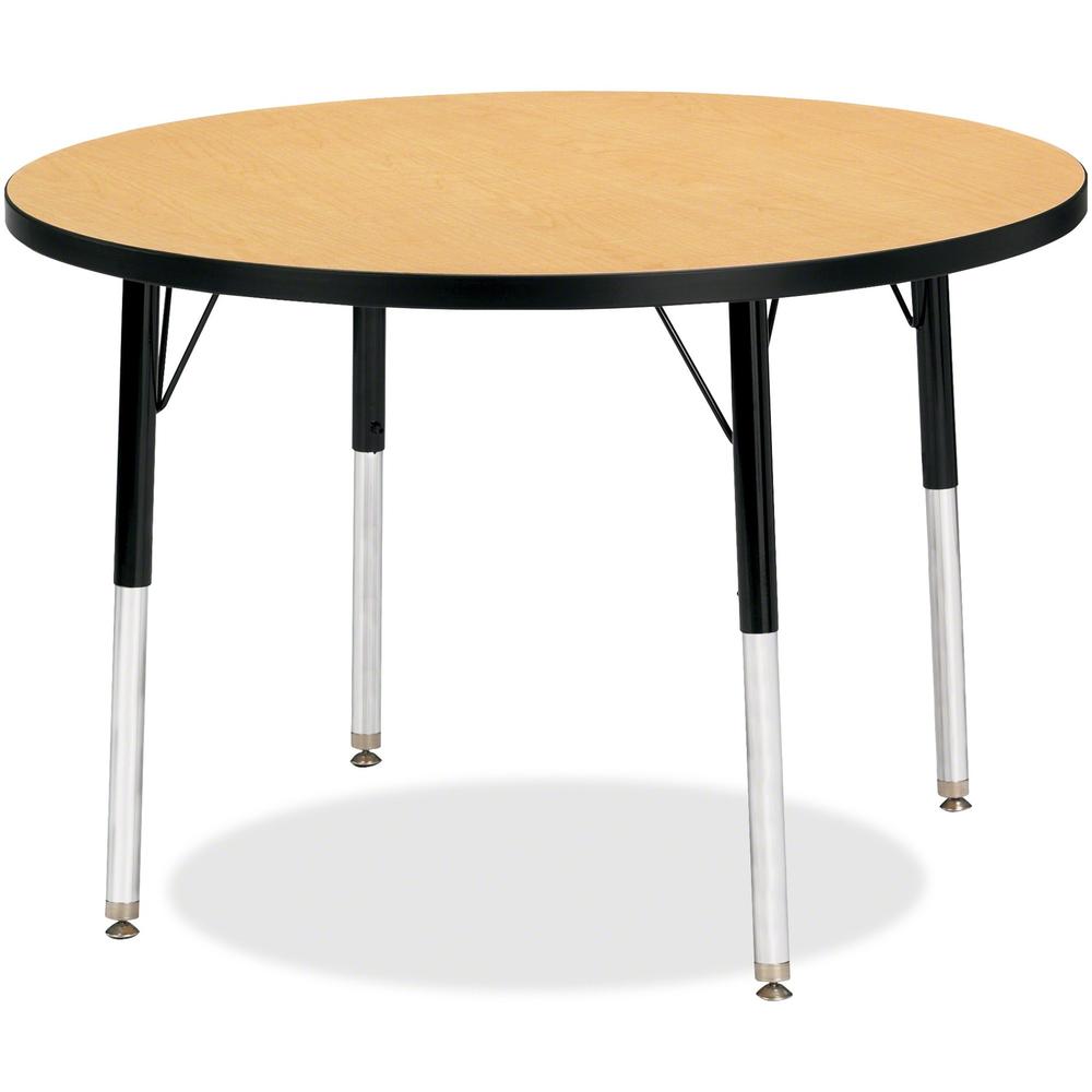 Jonti-Craft Berries Elementary Height Color Top Round Table - Laminated Round, Oak Top - Four Leg Base - 4 Legs - Adjustable Height - 15" to 24" Adjustment x 1.13" Table Top Thickness x 36" Table Top . Picture 1