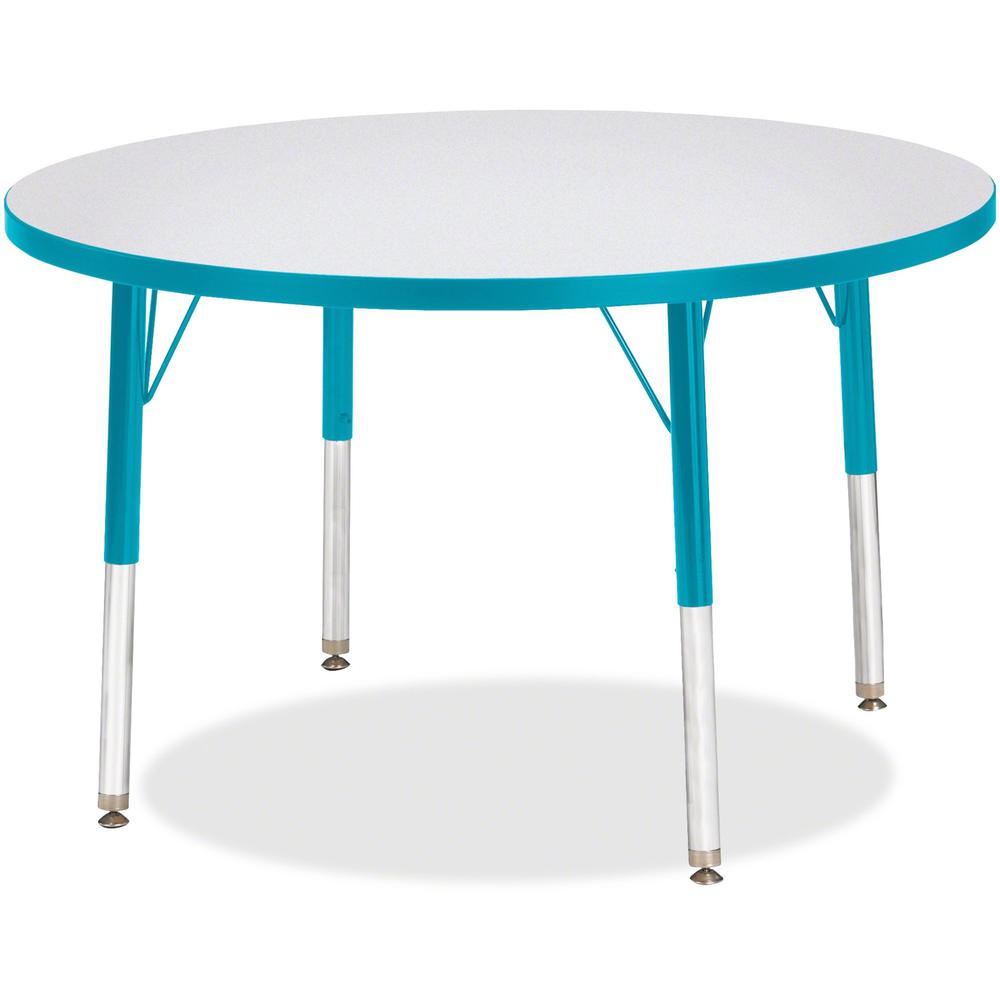 Jonti-Craft Berries Elementary Height Color Edge Round Table - Gray Round Top - Four Leg Base - 4 Legs - Adjustable Height - 24" to 31" Adjustment x 1.13" Table Top Thickness x 36" Table Top Diameter . Picture 1