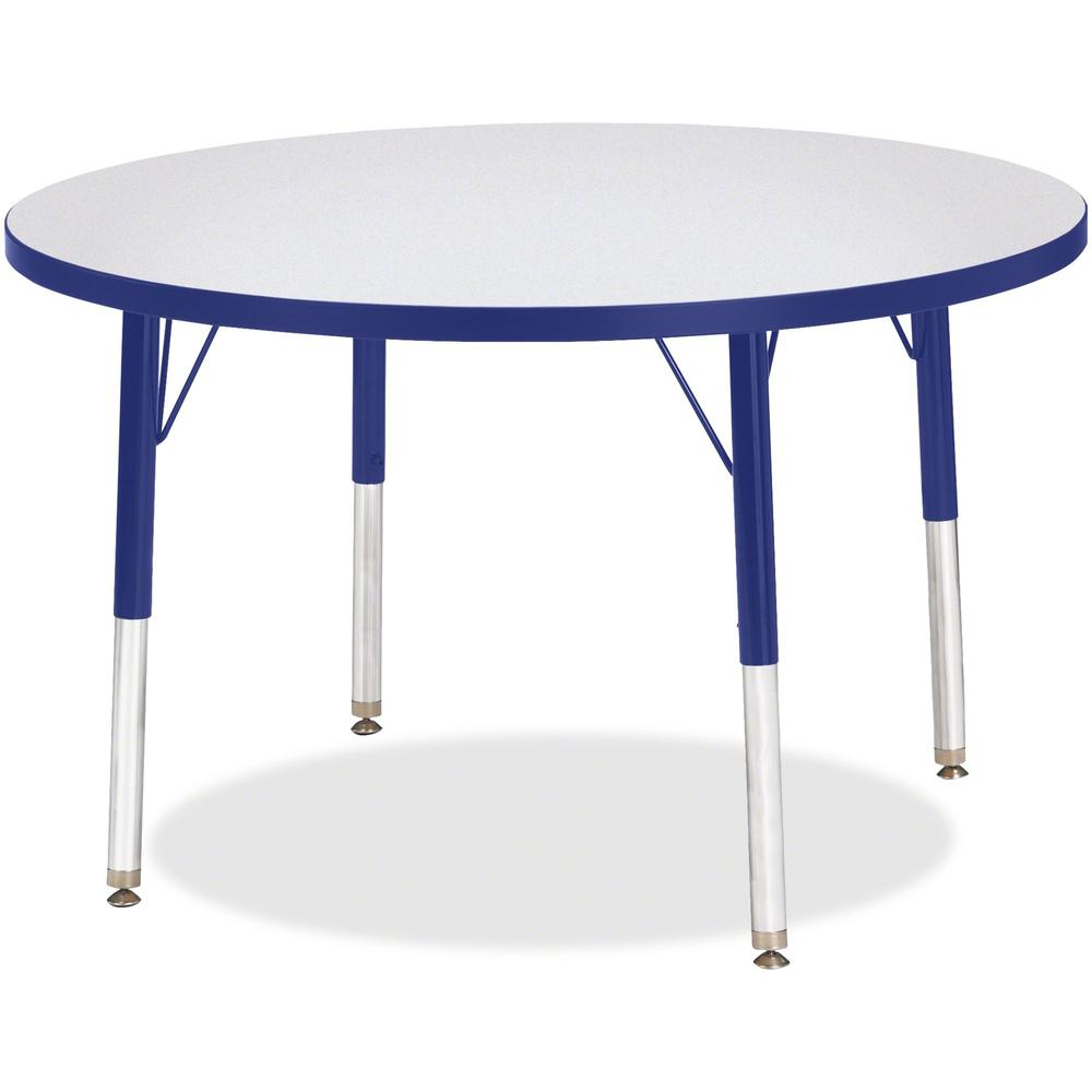 Jonti-Craft Berries Elementary Height Color Edge Round Table - Blue Round Top - Four Leg Base - 4 Legs - Adjustable Height - 24" to 31" Adjustment x 1.13" Table Top Thickness x 36" Table Top Diameter . Picture 1