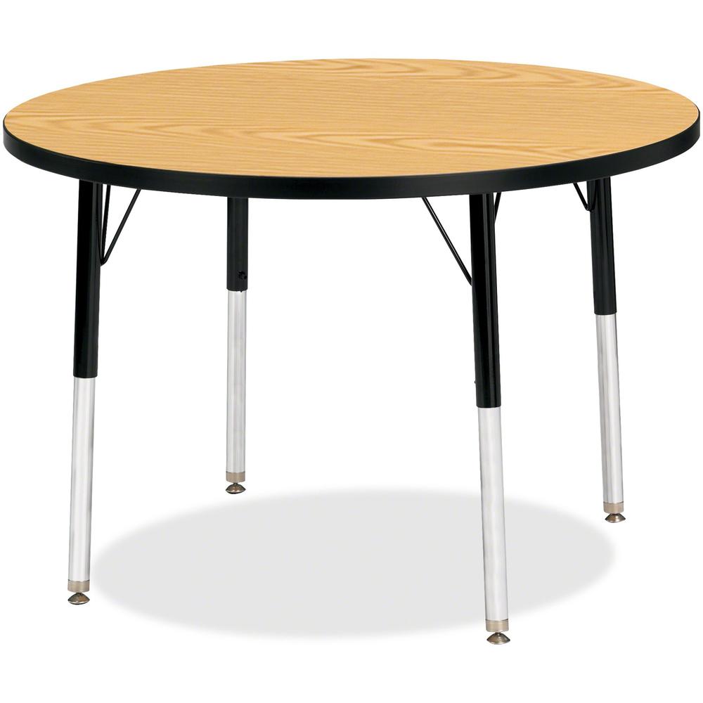 Jonti-Craft Berries Adult Height Color Top Round Table - For - Table TopBlack Oak Round, Laminated Top - Four Leg Base - 4 Legs - Adjustable Height - 24" to 31" Adjustment x 1.13" Table Top Thickness . Picture 1