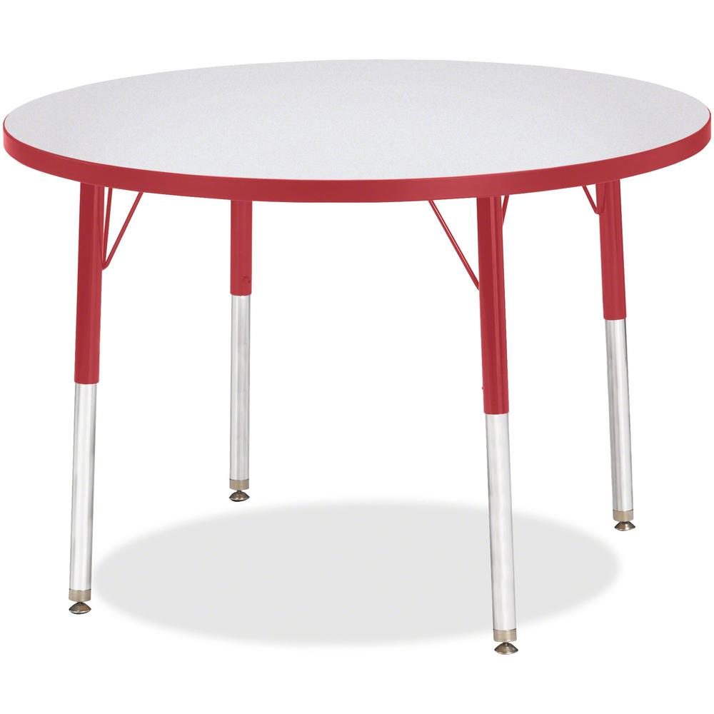 Jonti-Craft Berries Adult Height Color Edge Round Table - Laminated Round, Red Top - Four Leg Base - 4 Legs - Adjustable Height - 24" to 31" Adjustment x 1.13" Table Top Thickness x 36" Table Top Diam. Picture 1