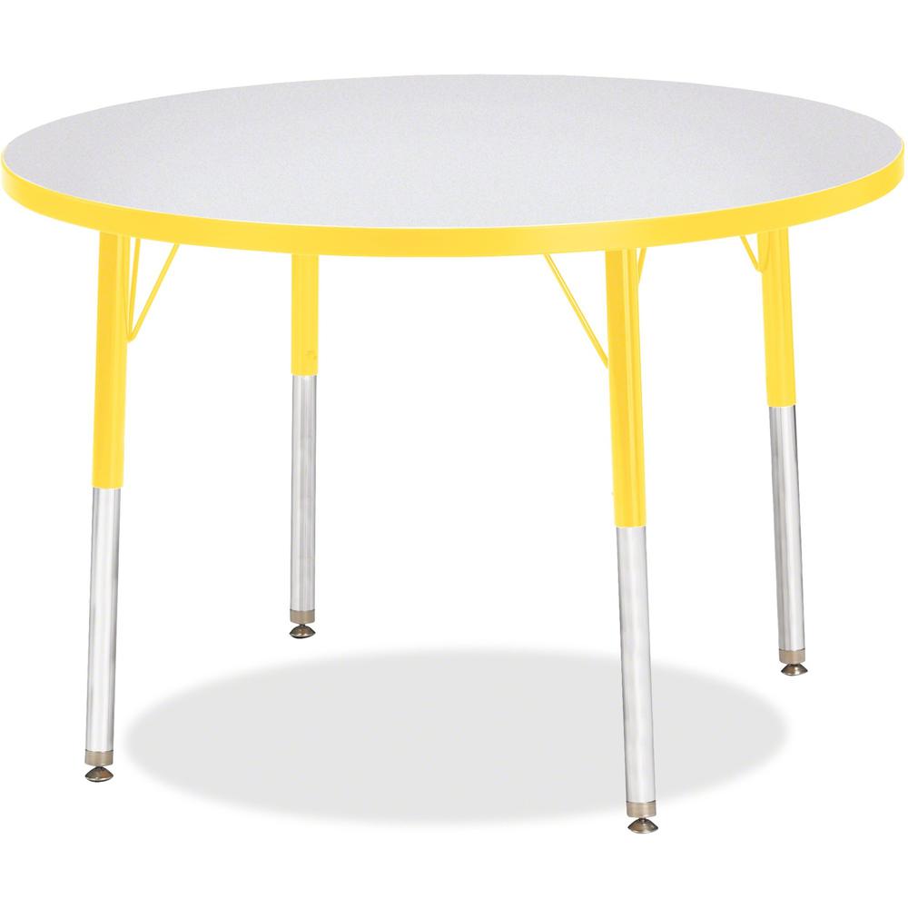 Jonti-Craft Berries Adult Height Color Edge Round Table - Laminated Round, Yellow Top - Four Leg Base - 4 Legs - Adjustable Height - 24" to 31" Adjustment x 1.13" Table Top Thickness x 36" Table Top D. Picture 1