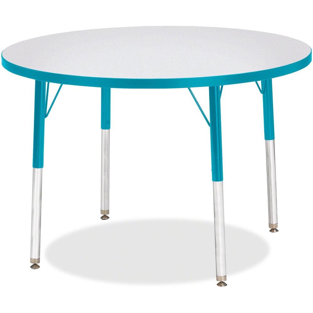 Jonti-Craft Berries Adult Height Color Edge Round Table - Laminated Round, Teal Top - Four Leg Base - 4 Legs - Adjustable Height - 24" to 31" Adjustment x 1.13" Table Top Thickness x 36" Table Top Dia. Picture 1