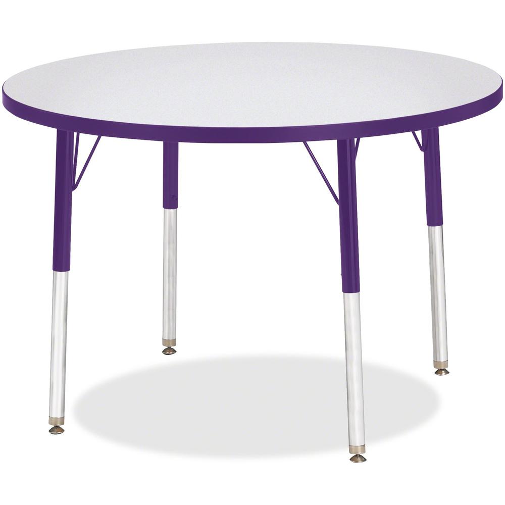 Jonti-Craft Berries Adult Height Color Edge Round Table - Laminated Round, Purple Top - Four Leg Base - 4 Legs - Adjustable Height - 24" to 31" Adjustment x 1.13" Table Top Thickness x 36" Table Top D. Picture 1