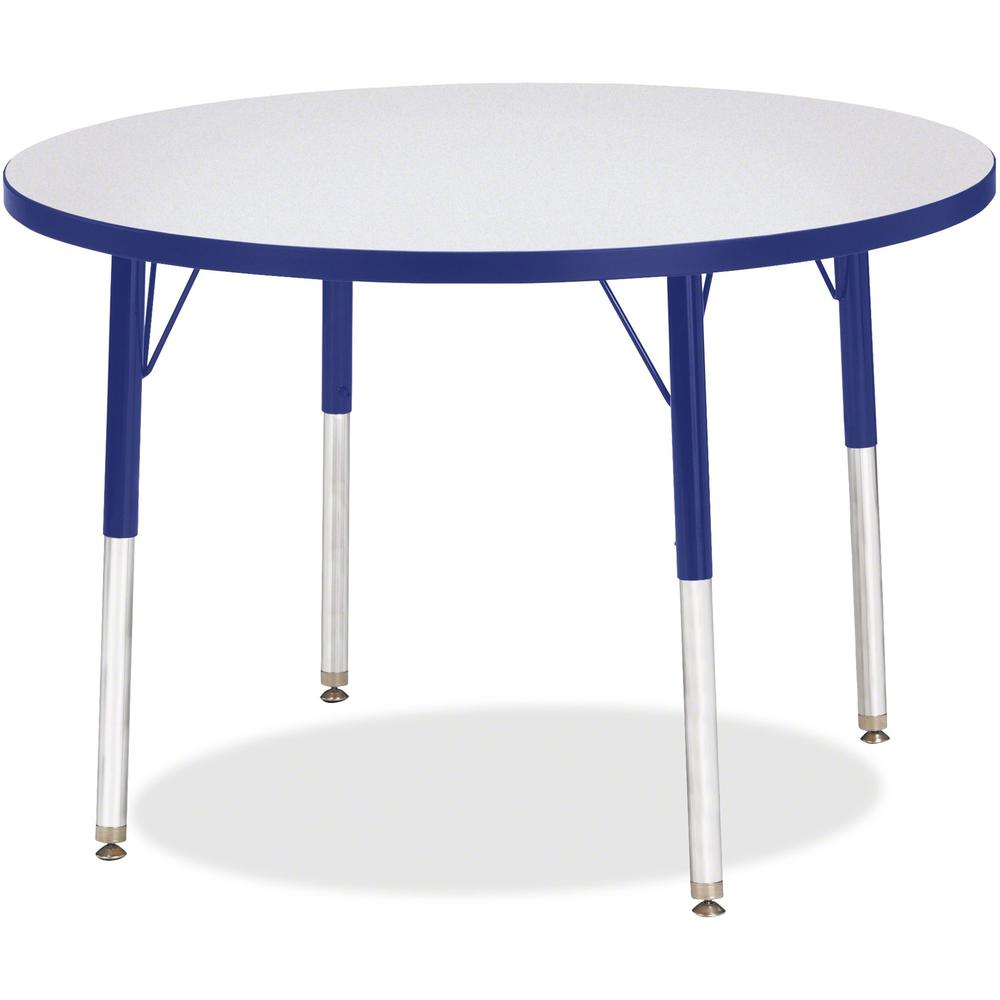 Jonti-Craft Berries Adult Height Color Edge Round Table - Blue Round, Laminated Top - Four Leg Base - 4 Legs - Adjustable Height - 24" to 31" Adjustment x 1.13" Table Top Thickness x 36" Table Top Dia. Picture 1